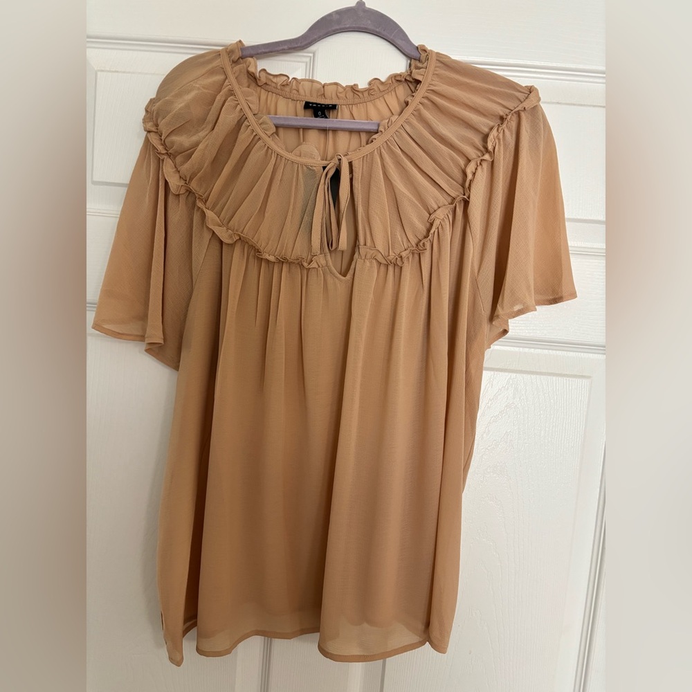 torrid Tan Ruffled Yoke Chiffon Blouse NWT
